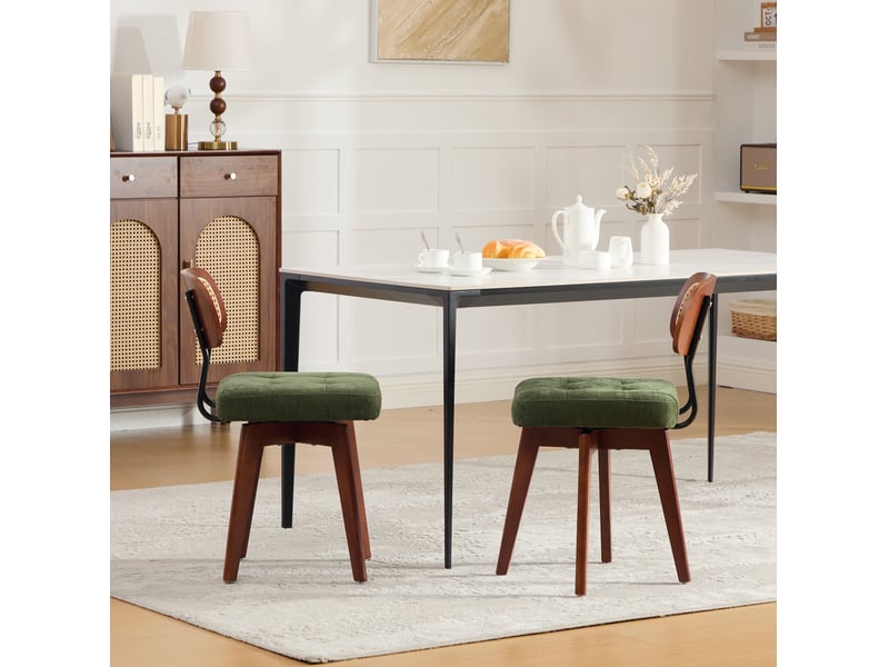  Lot de 2 chaises pivotantes 43 x 50 x 77 cm – vert – dossier rotin tressé et assise chenille  - Conforama D