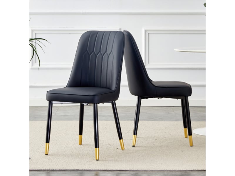  Lot de 2 chaises modernes noir simili cuir dossier pieds métal cuisine salle à manger chambre  - Conforama R