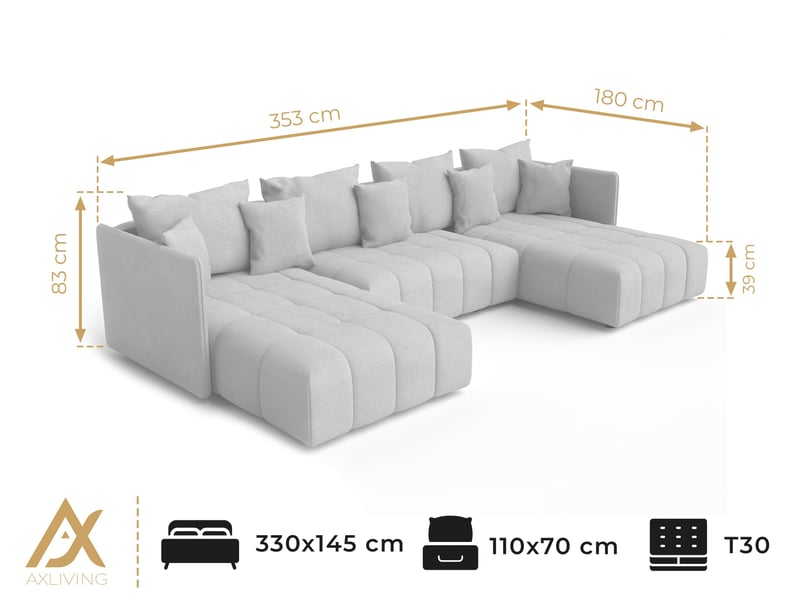 Canapé u avec fonction sommeil veliro u blanc 345cm de large VeliroU - Conforama D