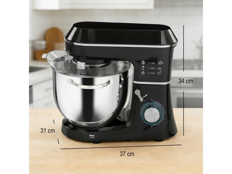 Robot pâtissier 1400 w, robot pétrin professionnel 7 l avec 6+p vitesses, crochet pétrisseur, noir - Conforama C