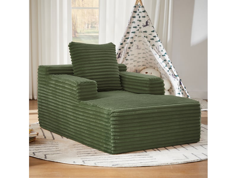  Canapé droit convertible 1 place en velours côtelé vert, chaise longue sans montage pour petits espaces  - Conforama B