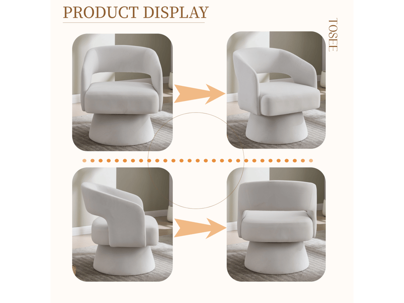  Fauteuil pivotant lexicon 360° - 68x66x75cm - design tonneau dos ouvert, assise moelleuse et base métal - beige crème  - Conforama C