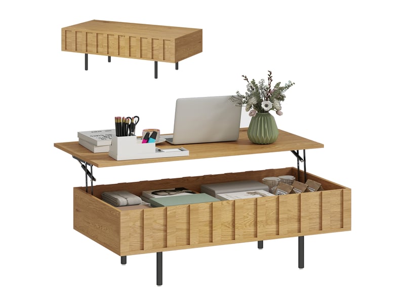  Table basse relevable avec 2 rangements coloris chêne 110 x 55 x 36,5 cm  - Conforama A