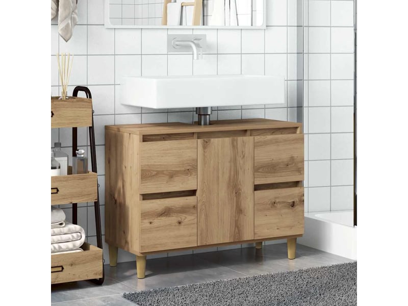  Armoire d'évier, meuble de rangement chêne artisanal 80x33x60 cm bois d'ingénierie shl7422  - Conforama C