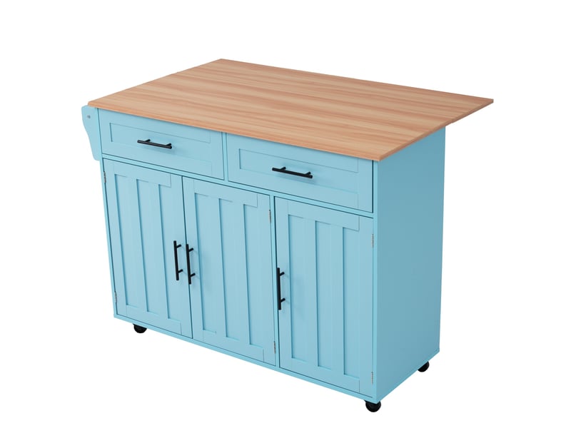  Îlot de cuisine 129x46x91,5 cm plateau rabattable mdf bleu  - Conforama B