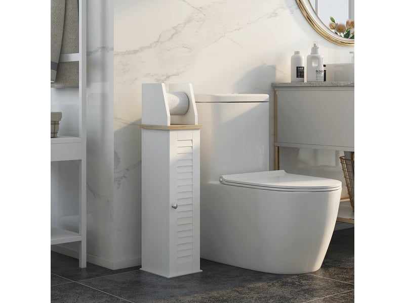 Meuble de salle de bain gain de place avec porte-papier toilette et étagère réglable, 18 x 20 x 80 cm, blanc - Conforama C