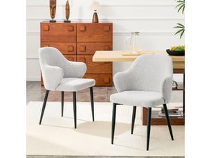 Ensemble de 2 chaises en tissu gris clair – hauteur 83 cm – pieds croisés en métal renforcé – dossier enveloppant
