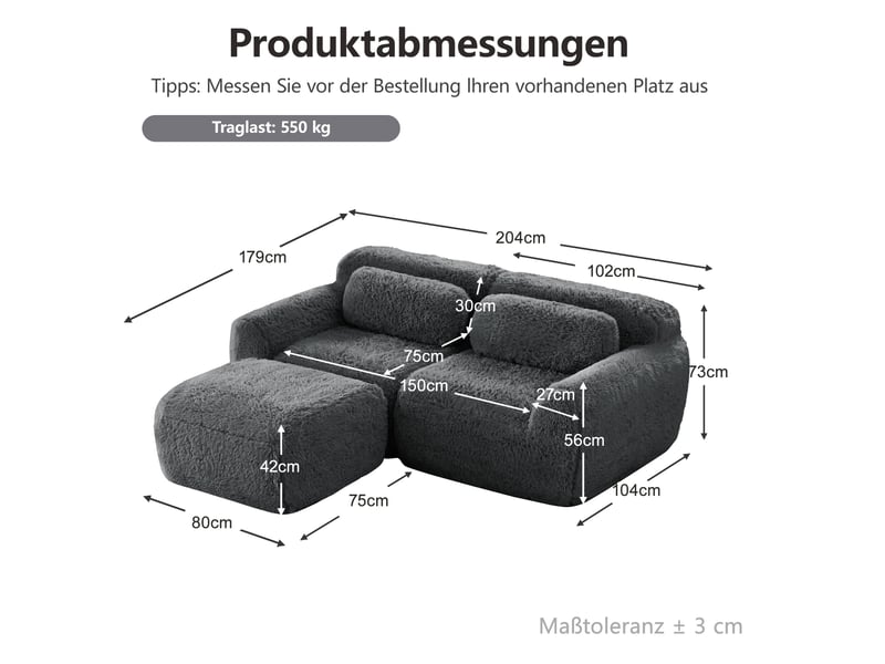  Canapé d'angle 2 places 204x179x73 cm modulaire gris  - Conforama E