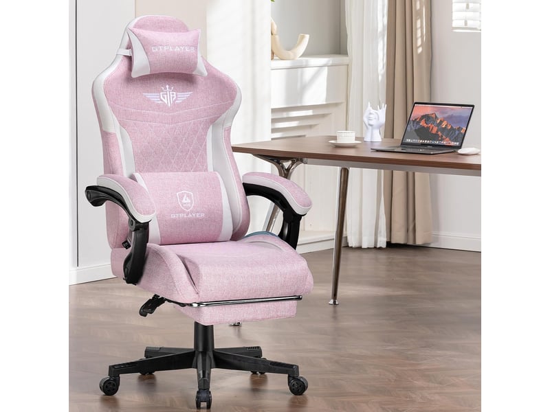  Gtplayer chaise de jeu ergonomique avec soutien lombaire et dossier large 150kg - lin rose GT832-PK - Conforama D