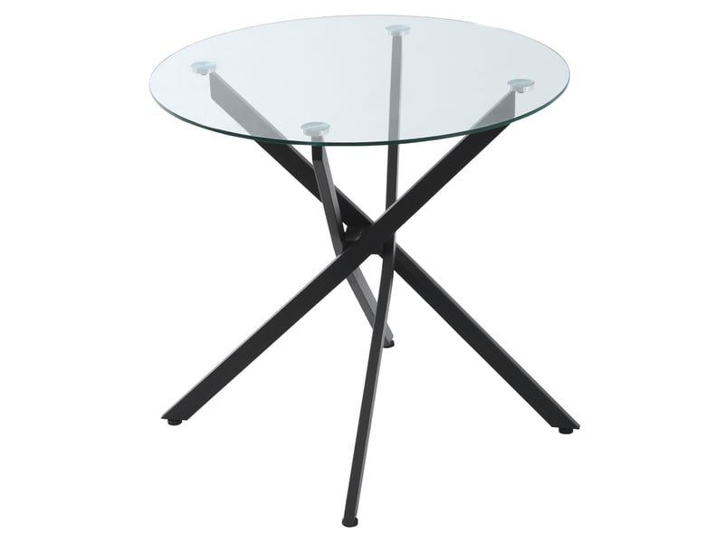  Table basse ronde avec plateau en verre trempé transparent et pieds croisés en métal, style moderne, idéale pour le salon, ø80 x 75 cm, noire.  - Conforama B