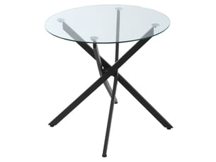Table basse ronde avec plateau en verre trempé transparent et pieds croisés en métal, style moderne, idéale pour le salon, ø80 x 75 cm, noire.