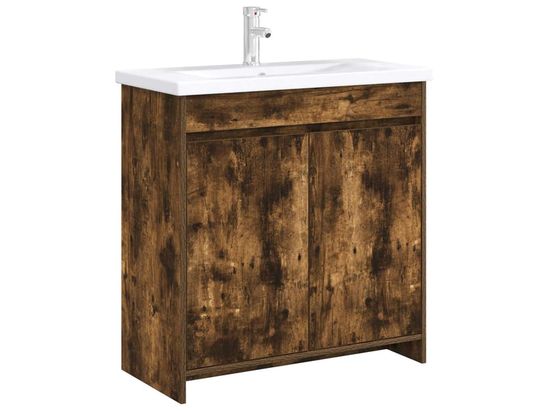  Meuble sous lavabo de salle de bain, commode chêne fumé shl7196  - Conforama C