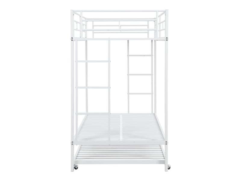  Lit superposé enfant 200×90 cm et lit gigogne 190×90 cm, avec garde-corps, en métal blanc  - Conforama E