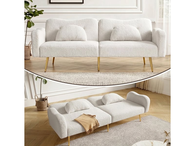  Canapé lit 2 places convertible moderne tissu bouclette blanc dossier réglable  - Conforama E