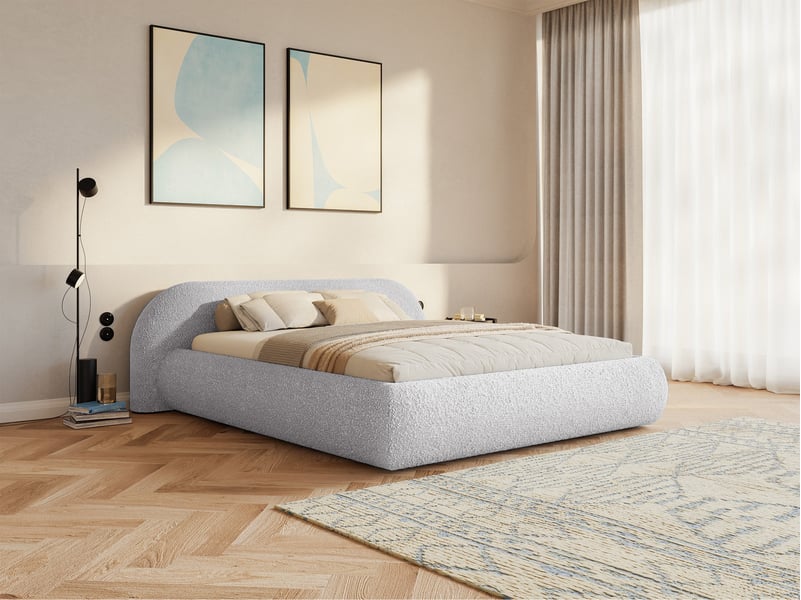  Selsey shels - lit rembourré - 200x200 cm - bouclé gris clair Shels Low - Conforama C