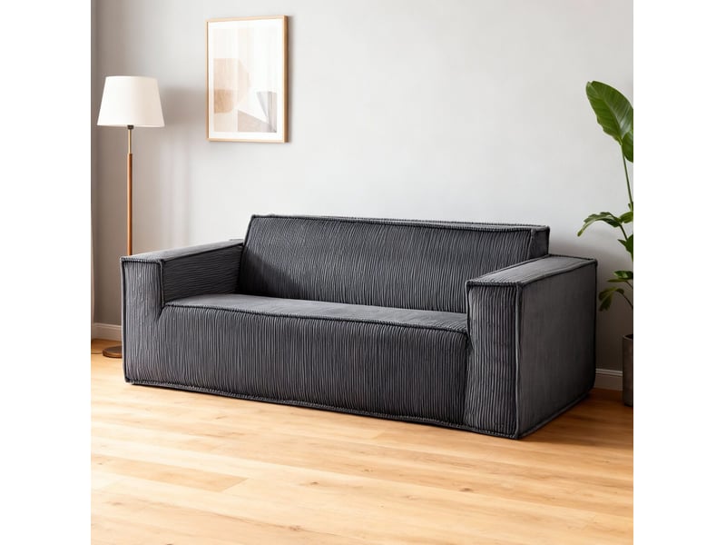  Canapé droit 2 places en velours côtelé gris, assise profonde, sans montage, confortable pour salon ou bureau  - Conforama B