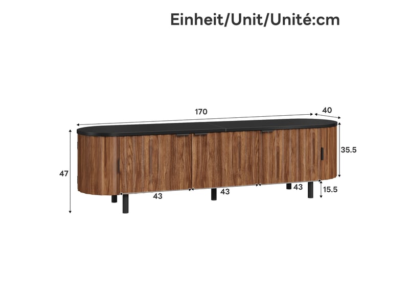  Meuble tv 5 portes 170x40x47 cm en mdf coloris noyer  - Conforama C