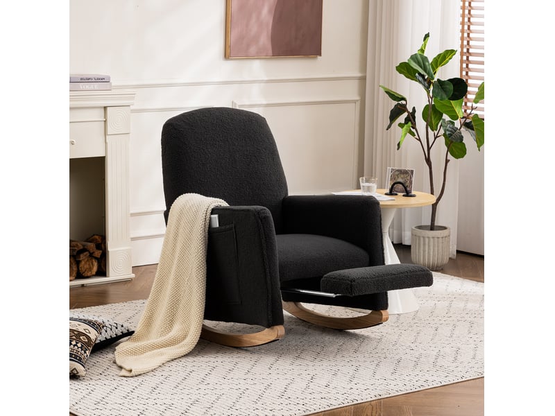  Fauteuil à bascule ergonomique avec repose-pieds et dossier haut, en tissu teddy gris foncé, 67 × 126 × 98 cm  - Conforama B