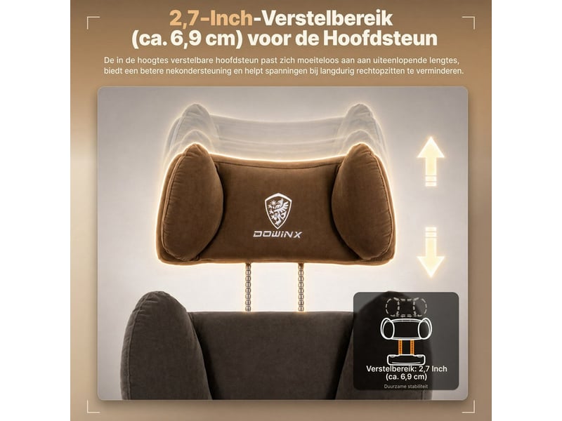  Dowinx fauteuil de bureau ergonomique gaming avec repose-pieds, dossier réglable, tissu respirant et velours, pour adulte, burn  - Conforama D