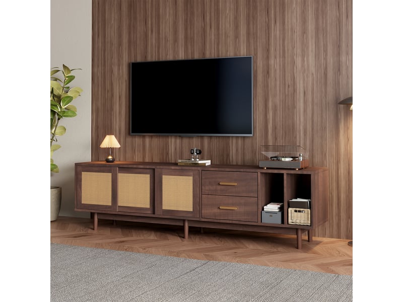 Meuble tv avec 3 portes, 2 tiroirs et 2 niches pour salon 190×40×52 cm en mdf brun  - Conforama B