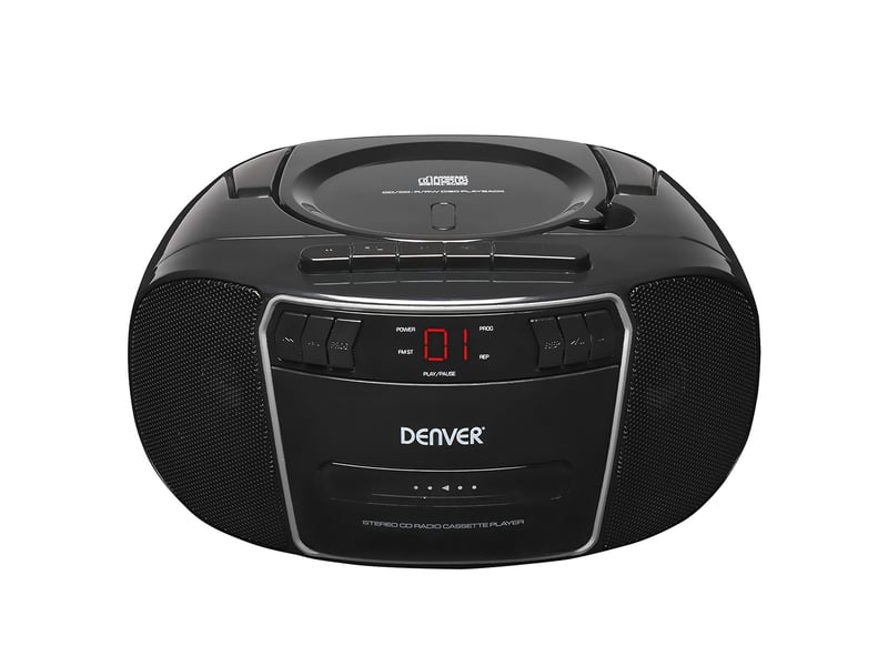  Denver electronics tcp-40 lecteur cd casette portable, noir 2w rms, radio fm, noir lcd 3,5 mm  - Conforama A