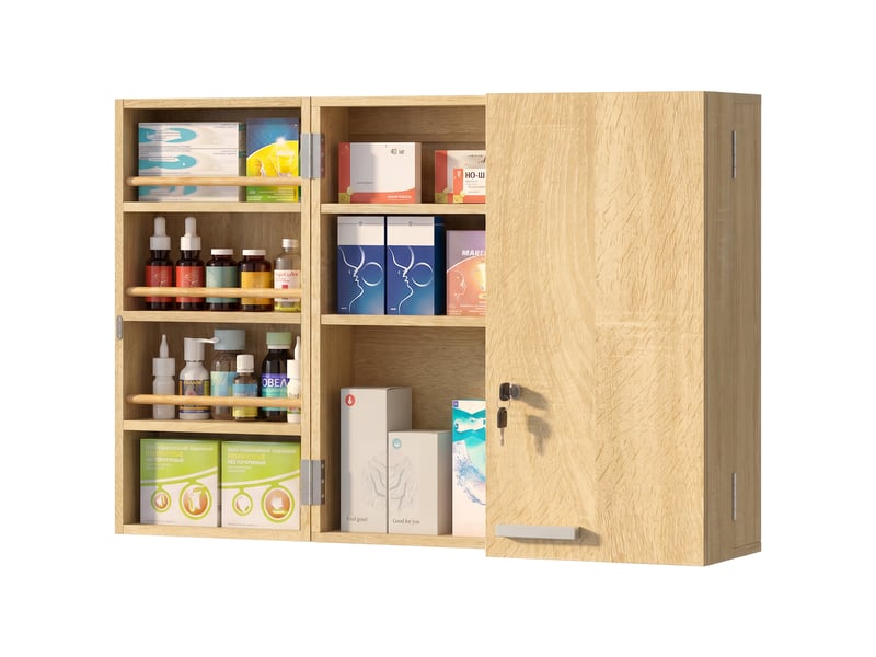  Armoire à pharmacie murale, armoire à médicaments avec double porte verrouillable 2 clés, 53x20x53cm, chêne  - Conforama B