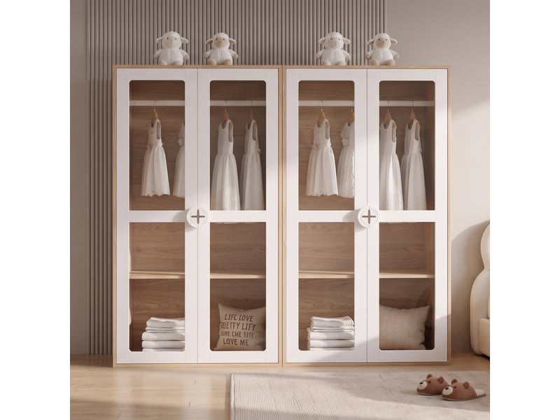 Armoire penderie 160x50x150 cm, dressing de chambre, lot de 2, portes de rangement, étagères réglables, mdf naturel et blanc OPULERANE TRADING LTD - Conforama D