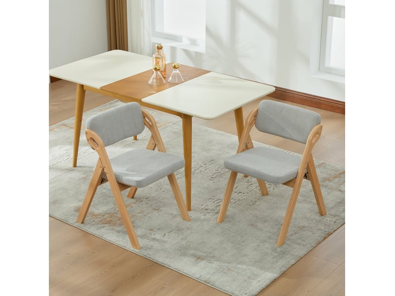  Lot de 2 chaises de salle à manger pliantes avec assise rembourrée et housse amovible en bois de hêtre et tissu gris  - Conforama D