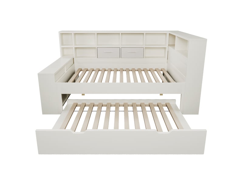  Lit jeune, lit gigogne 90x190 cm avec rangement et ports usbtype-c bois couleur blanc  - Conforama E
