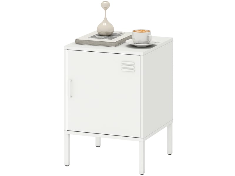  Table de chevet en acier, table d'appoint multifonctionnelle, étagère réglable, pour chambre ou salon, blanche  - Conforama B
