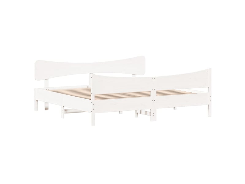  Lit double- lit adulte -  cadre de lit sans matelas blanc 200x200 cm bois massif de pin  - Conforama B