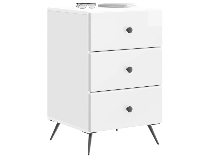  Vidaxl table de chevet blanc brillant 3 tiroirs commode rangement 43 x 41 x 66,5 cm salon  - Conforama C