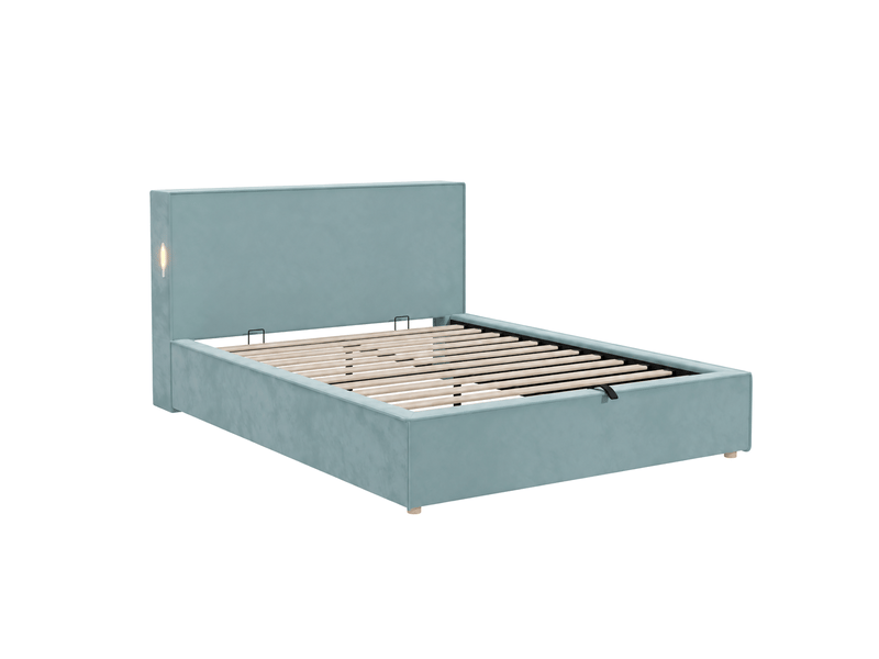  Lit enfant coffre 140x200 cm avec sommier et ouverture hydraulique, bleu, sans matelas  - Conforama E