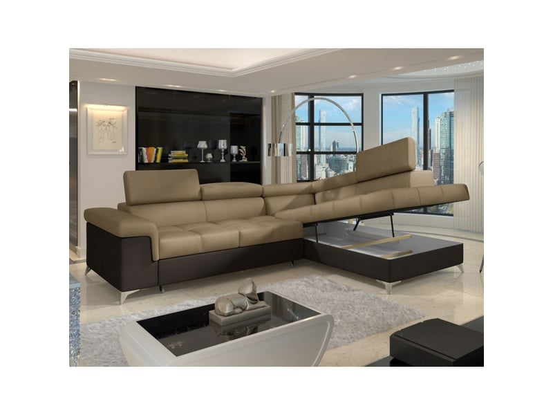  Canapé d'angle convertible palazzo 4 places marron clair et foncé – angle droit avec 1 coussin  - Conforama C
