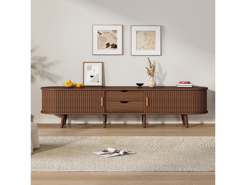 Ensemble meuble tv et table basse couleur noyer en mdf, meuble tv de 170 cm avec rangements pour salon moderne - Conforama E