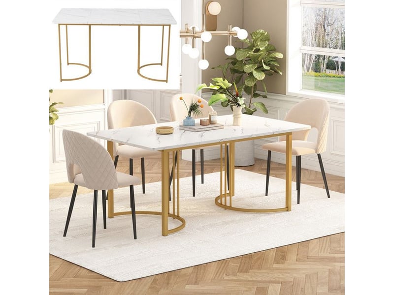  Table à manger moderne 140x80cm - plateau marbre blanc mdf- pieds métal adjustables - pour 6 personnes - idéale salonsalle à manger 140x80x75cm - Conforama B