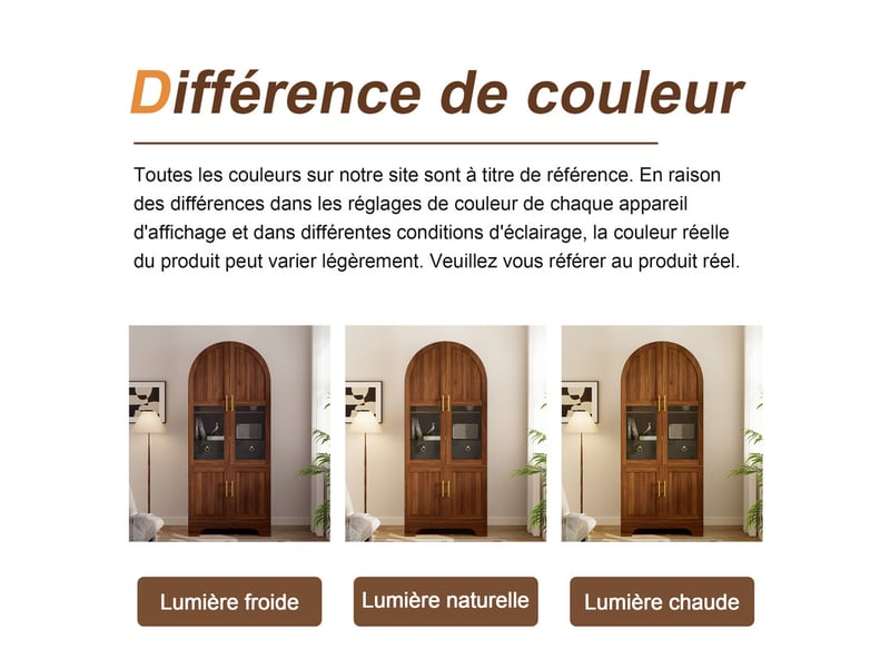  Vitrine marron à led avec 4 portes, tiroir et façade vitrée, en mdf et panneaux de particules, 76 × 40 × 180 cm  - Conforama E