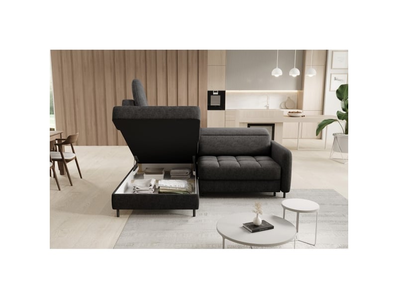Canapé d'angle gauche convertible barnea 208 cm gris foncé avec rangement - Conforama C