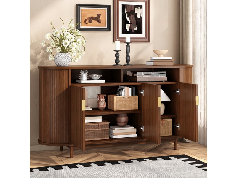  Buffet 3 portes 140x40x78 cm, façades rainurées, côtés arrondis, pieds en pin Fay Lum - Conforama D