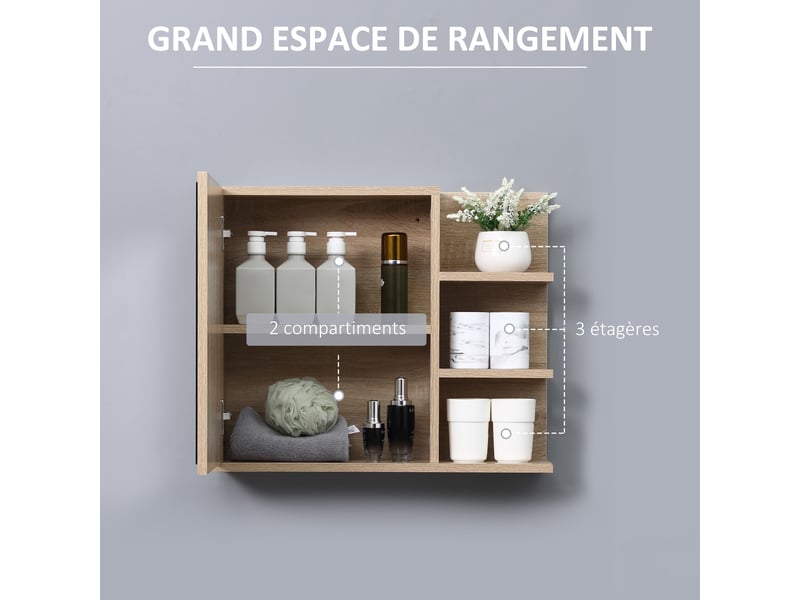  Armoire miroir de salle de bain en panneau de particules coloris chêne clair 60x18x50 cm  - Conforama D