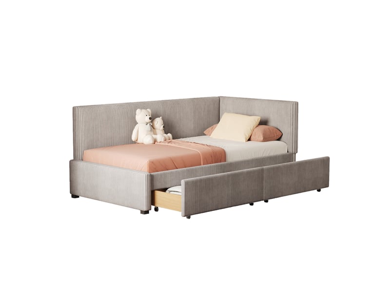  Canapé-lit capitonné 90*200 cm avec deux grands tiroirs, velours gris, style rétro, sans matelas  - Conforama A
