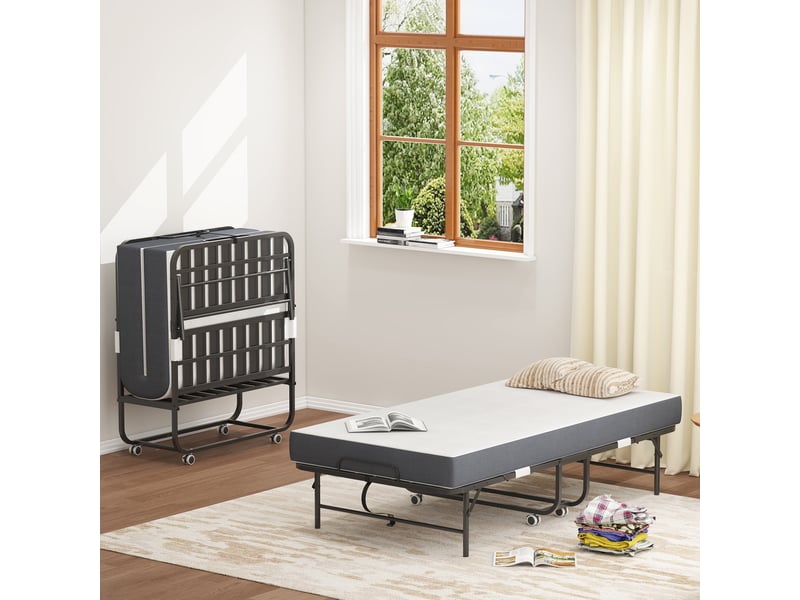  Lit enfant pliant 90x190 cm noir avec matelas mémoire de forme 9,5 cm  - Conforama B