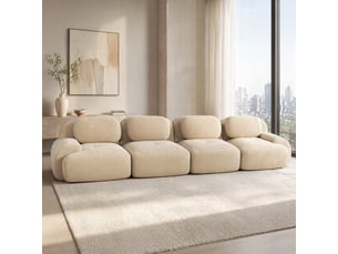 Canapé d'angle modulable 4 places en velours côtelé beige, livré sans montage pour salon, chambre ou bureau