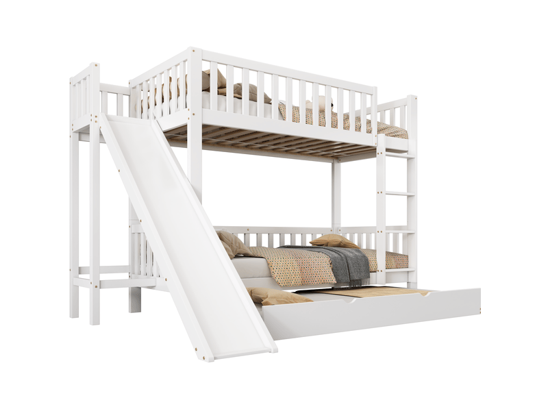 Lit superposé enfant 90x200 cm avec lit gigogne 90x190 cm, toboggan, blanc - Conforama A
