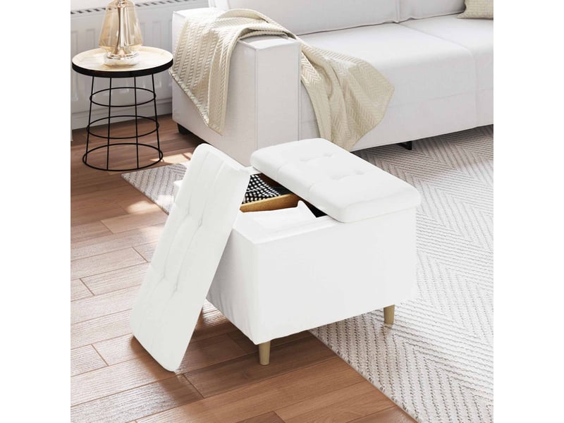  Ottoman, repose pied salon avec rangement blanc 60x60x45 cm simili cuir  - Conforama D