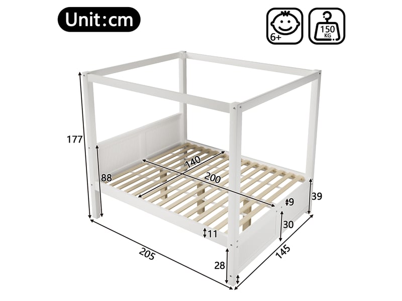  Lit à baldaquin 140x200 blanc evryae  - Conforama E