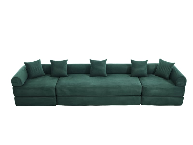 Canapé modulaire en velours côtelé vert émeraude 270x180x64 cm avec rangement latéral intégré - Conforama A