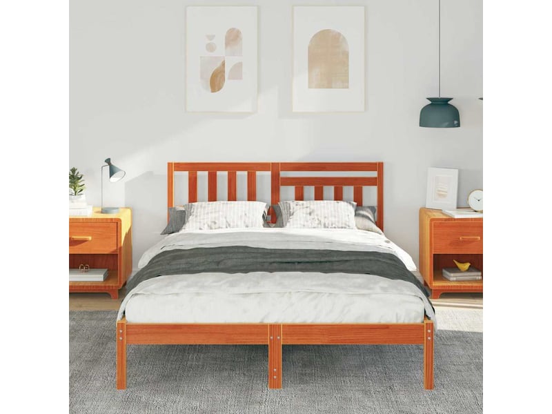  Lit double- lit adulte -  cadre de lit avec tête de lit brun  140 x 190 cm pin massif  - Conforama B
