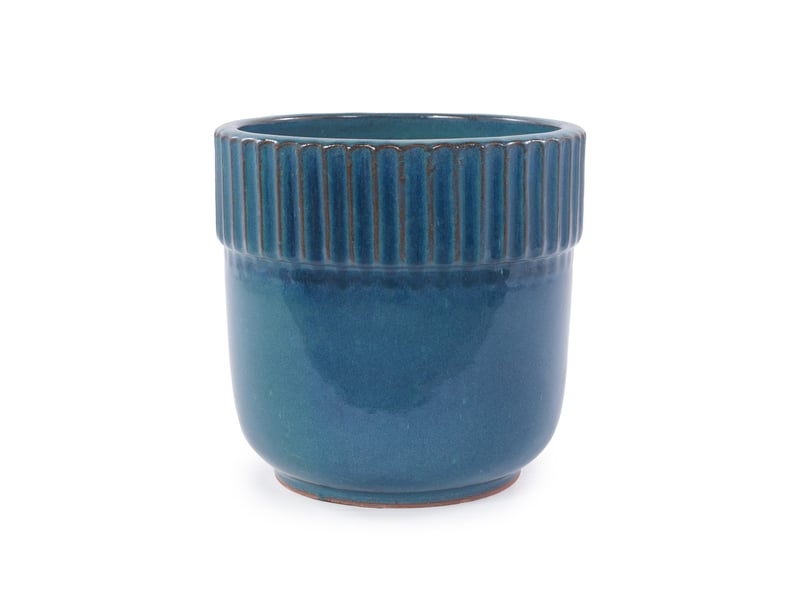  Pot de fleurs ø 23 cm fait main, avec trous de drainage, céramique, bleu turquoise brillant  - Conforama B