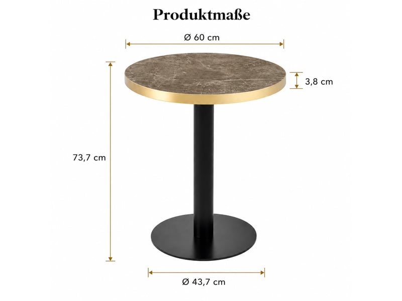  Table d’appoint ronde à pied central avec plateau effet marbre - lpospi - bord doré mdf métal gris 60 × 73,7 cm  - Conforama D